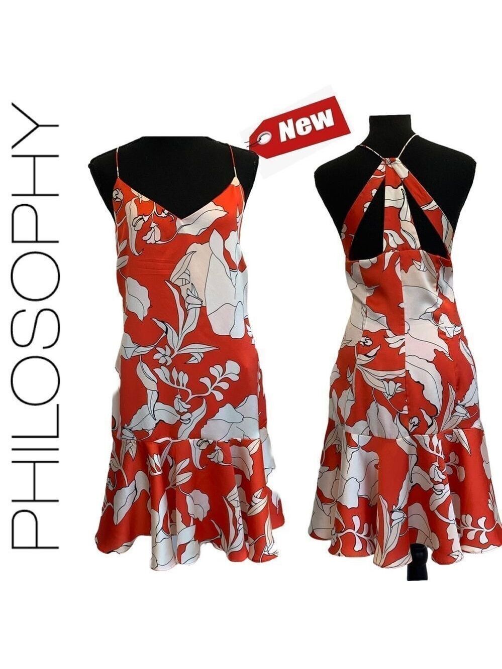 Philosophy CORAL CALLALILLY PRINT MIDI DRESS Sz L NWT